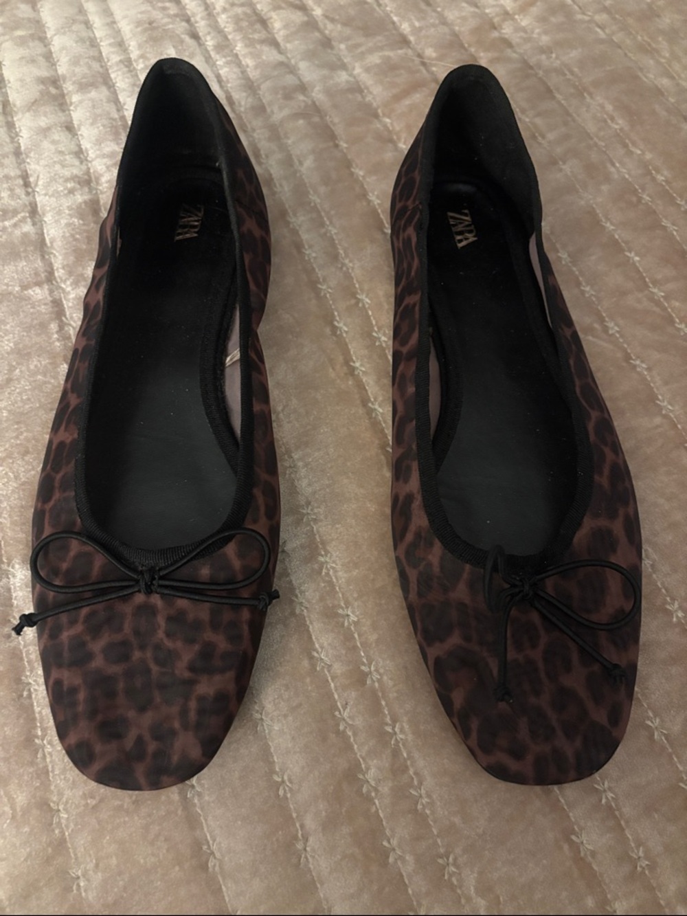 Zara Leopard-Print Ballet Flats in Brown and Black